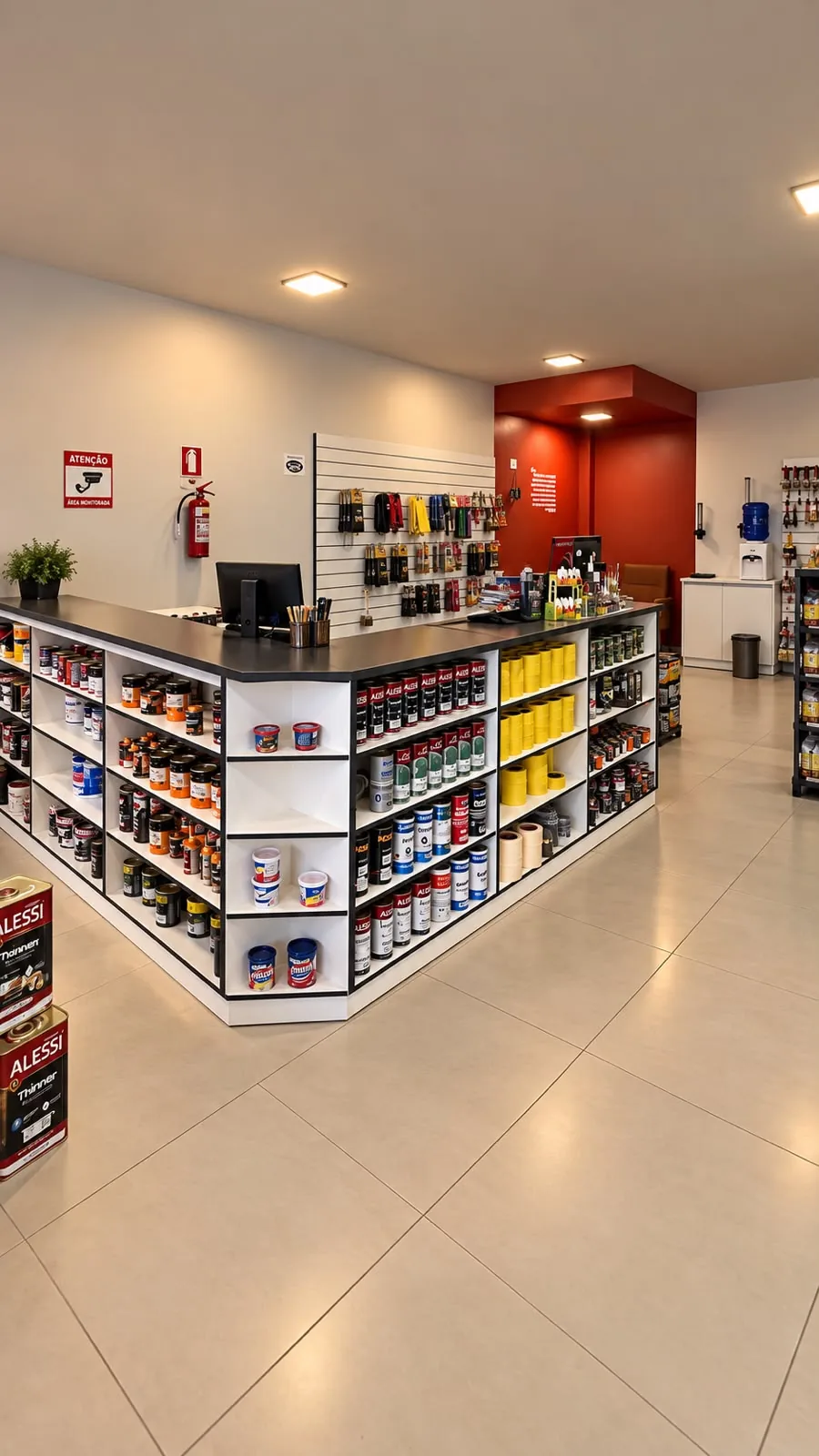 Balcão e exposição de produtos da loja