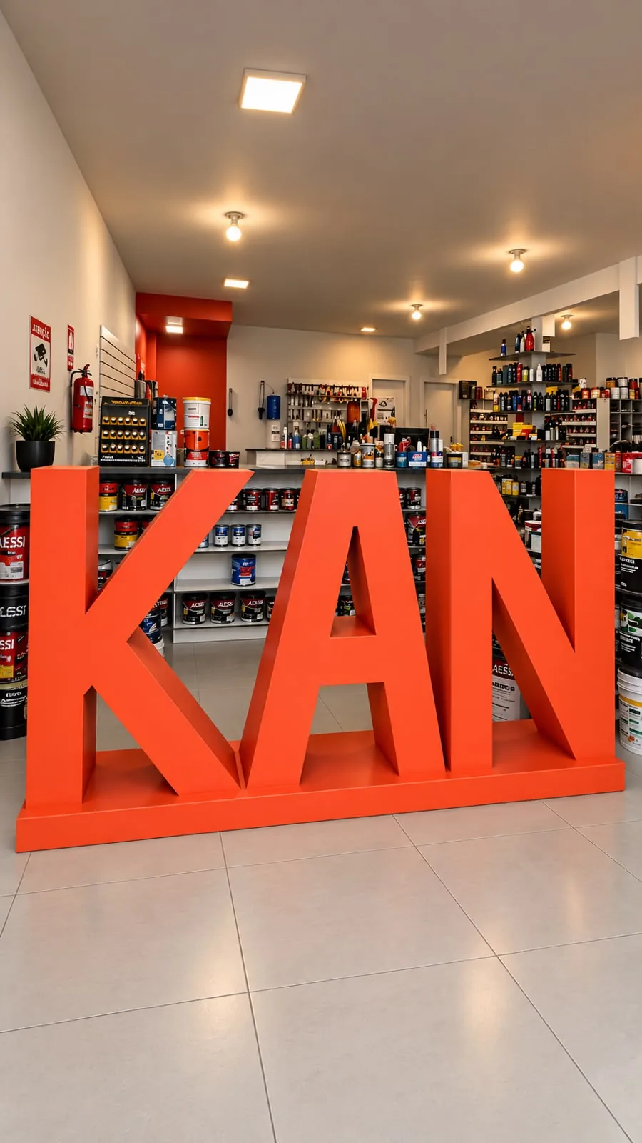 Interior da Tintas Kan com a marca em destaque